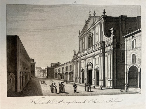 VEDUTA della Metropolitana Di S. Pietro In Bologna  1845 ZUCCAGNI ORLANDINI - Bild 1 von 6