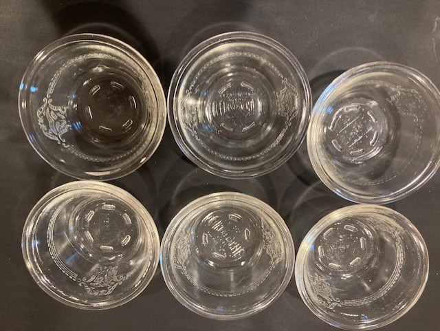 SIX ANTIQUE GLASBAKE No. 286 DESSERT/CUSTARD DISHES - Made in the USA