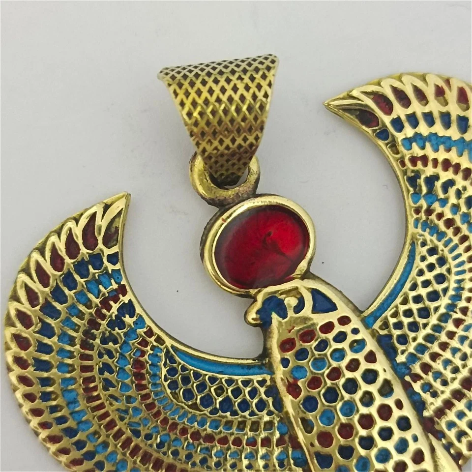 Hecho a mano Faraónico Horus Halcón Colgante Egipcio Cobre Esmalte Joyería única Foto 3 de 4