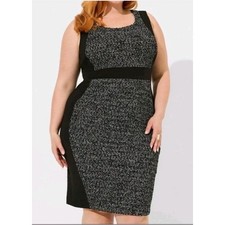 Torrid Bouclé Contour Panel Sheath Dress Gray Black Scoop Neck Work Career Sz 20