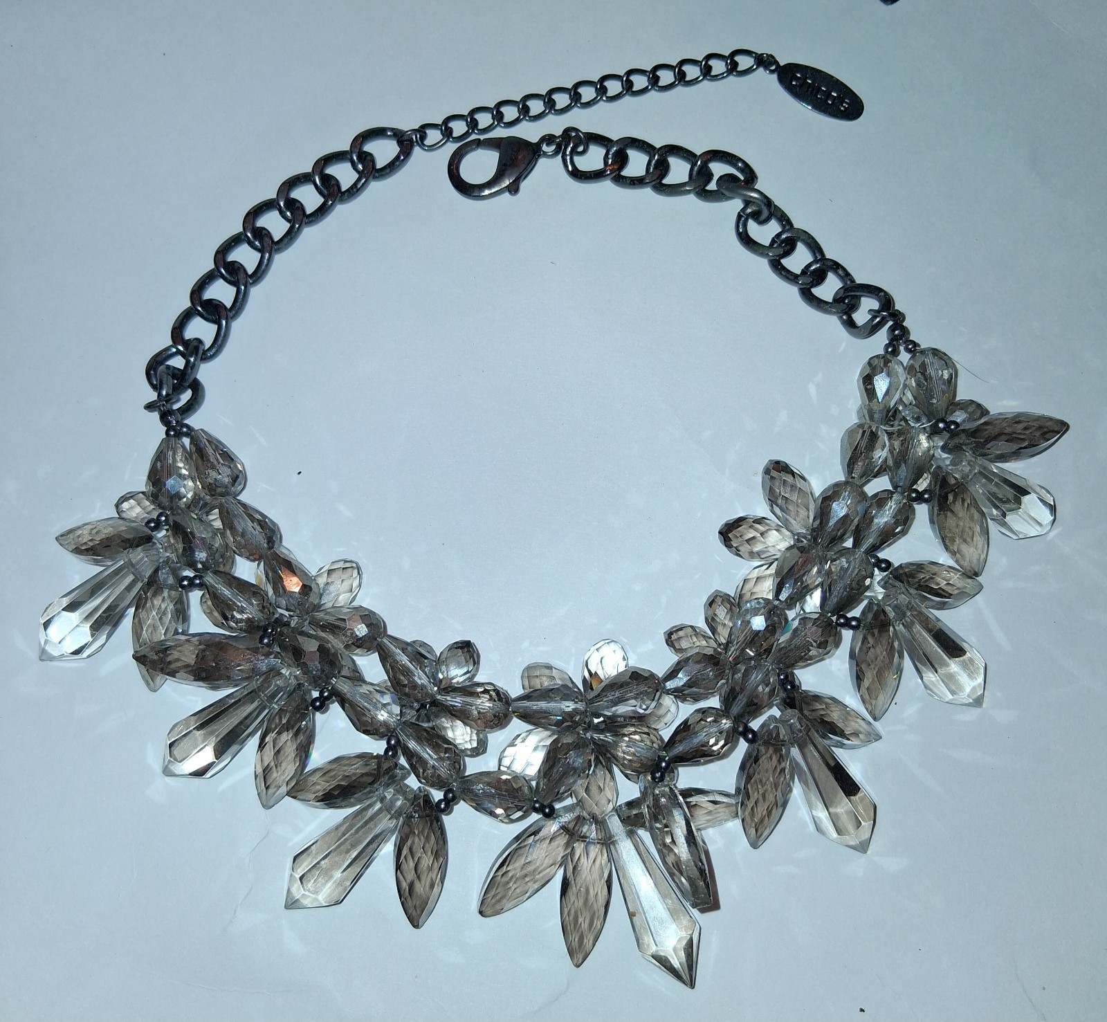 Crystal Statement Necklace Gray Silver Tones Chic… - image 3