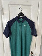 Nike Golf Dri-Fit Men's Polo Sz MT Greenish/Blue w/Navy Blue Sleeves Poly Blend
