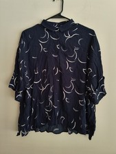other Stories Women Navy Printed Short Sleeve Oversized Shirt Top 10
