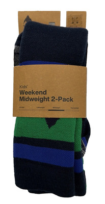 2 Pair Burton Weekend Midweight  Kids Small/Medium (12.5-1.5) Galaxy Green Socks