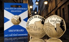 GREYFRIARS BOBBY 24ct Gold Gedenkmünze. EDINBURGH COL. Neu/Einzelhandel/Versiegelt