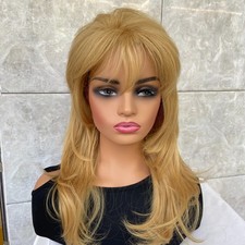 Golden Blonde Long Straight Hairstyle Synthetic Hair Wigs Women With Bangs Soft