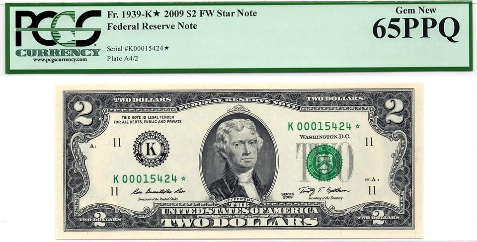 2009* $2 Dallas STAR Federal Reserve Serial Number 15424* • 1939-K* PCGS 65 EPQ - Image 2 of 3