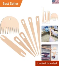 7 Pieces Wood Hand Loom Stick Set Include 5 Pieces Wood Weaving Crochet Needl...