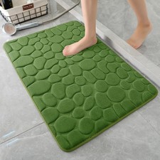 Green Memory Foam Bath Mat Cobblestone Super Absorbent Washable 17x24 Inch