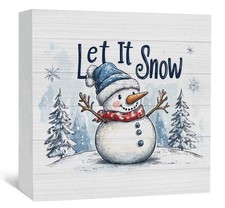 Let It Snow Sign, Christmas Snowman Wooden Box Sign, Farmhouse Winter Wood Si...
