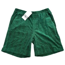 NWT Zara Textured Jacquard Terry Drawstring Shorts M Elastic Waist Knit Retro