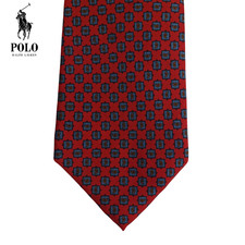 Polo Ralph Lauren Red Silk Tie 3.75"x57" Paisley Geometric Made in USA