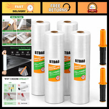 4 Rolls Stretch Wrap 15"x1000' - Heavy Duty Shrink Film for Packing Moving, Pa