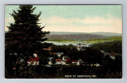 Harrison ME-Maine, Luftaufnahme des Stadtgebiets, antike Vintage Souvenir Postkarte