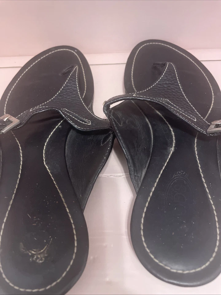 Sandalias Tods para mujer zapatos de cuero negro 37,5 7,5 7 1/2 38 Foto 3 de 4