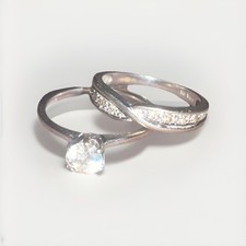 Engagement & Wedding Band Set White Canadian Gold 9K Size F/US 3.75 GOLDSMITHS!