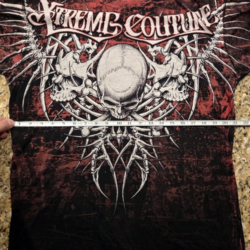 Xtreme Couture Affliction Herren T-Shirt BARE BONE Totenkopf schwarz rot AOP Biker XL - Bild 6 von 8