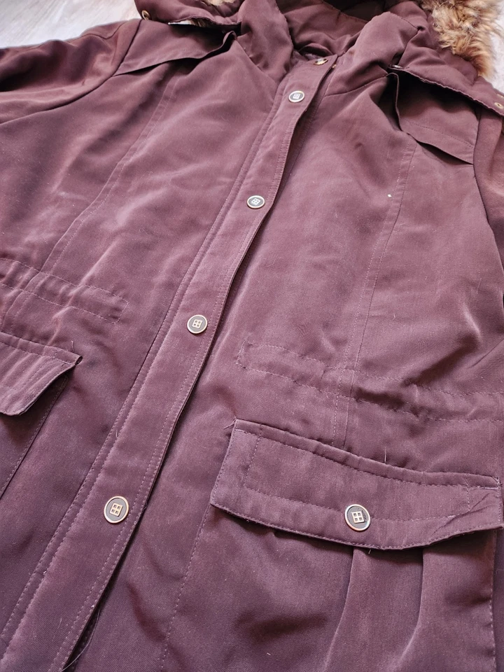 Abrigo Parka Big Chill Softshell Marrón Borde de Piel Sintética Cremallera Completa Cierre de Botones Talla XL Foto 2 de 4