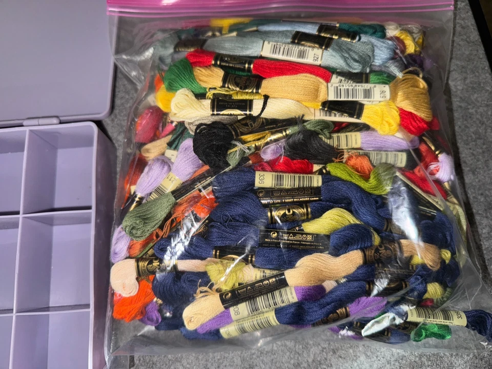 Lot of 125 DMC Embroidery Cross Stitch Thread New & Used & Purple Case Scissors - Image 4 of 4