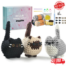 Beginner Crochet Cat Kit - Amigurumi Crochet Animals for Adults, Easy Craft Set