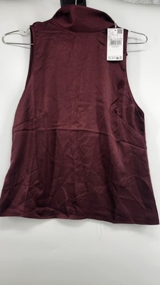 Mango MNG Womens XS Red High Collar Satin Blouse NWT