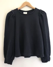Goop G Label Torre Sweatshirt Navy Blue Puff Sleeve Crewneck Sz S Minimalist