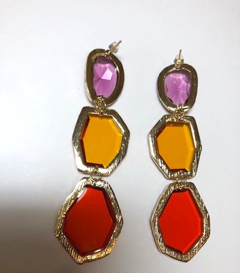 Long multi-colored statement drop earrings purple… - image 3