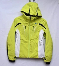 Obermeyer Ski Snow Hood Jacket Neon Yellow White  Zip Pockets Kids Size M 10-12