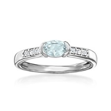925 Sterling Silver Natural Aquamarine and Zircon Promise Women Ring Size 7