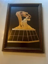 VTG Polish Straw Marquetry Picture Warsaw Chopin Monument Framed 13x9.5”