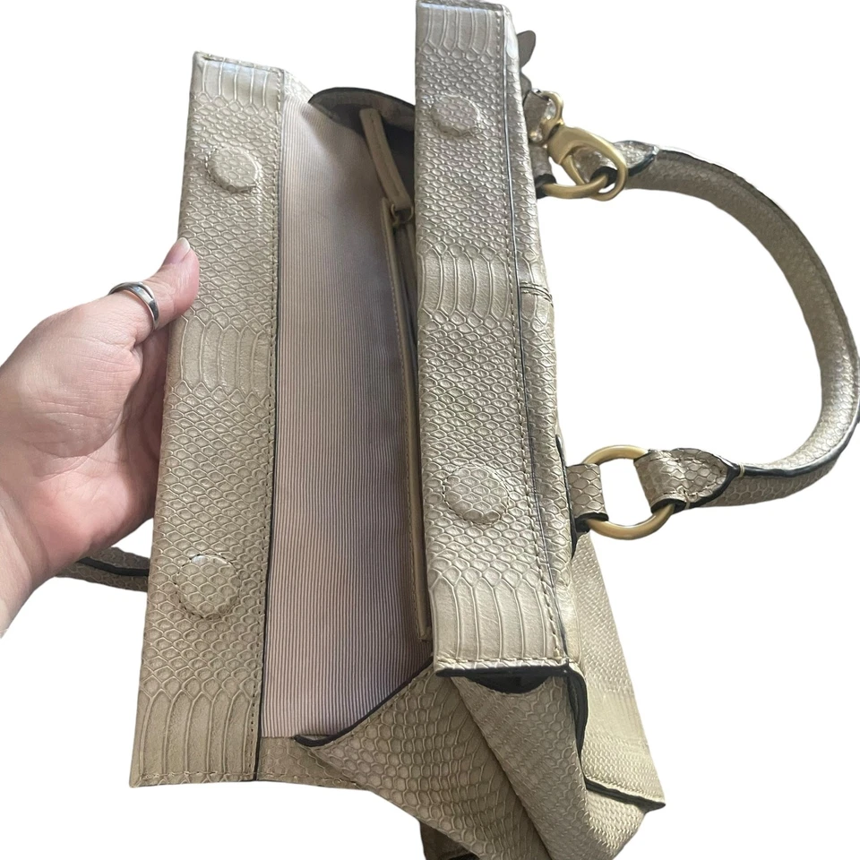 Talbots Leather Snakeskin Large Embossed Handle Satchel Purse Shoulder Bag - Image 3 of 4