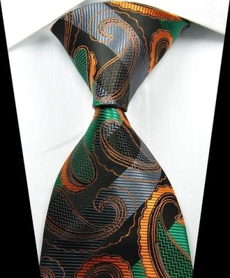 New Paisley Green Gray Orange Jacquard Woven 100% Silk Fashion Men's Tie Necktie