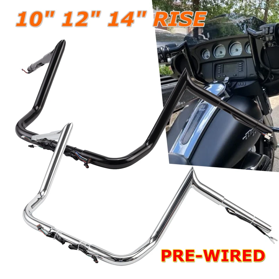 Manillar de barra Meathook precableado de 10"12"14" para Harley Street Glide Special 2014+ Foto 2 de 4