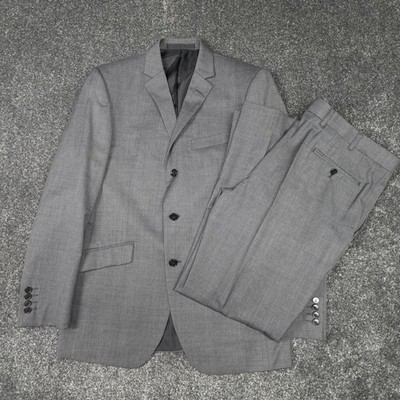 Marks & Spencer Anzug Grau Größe 40R Slim Fit Blazer Hose W36 L31 Wolle Poly