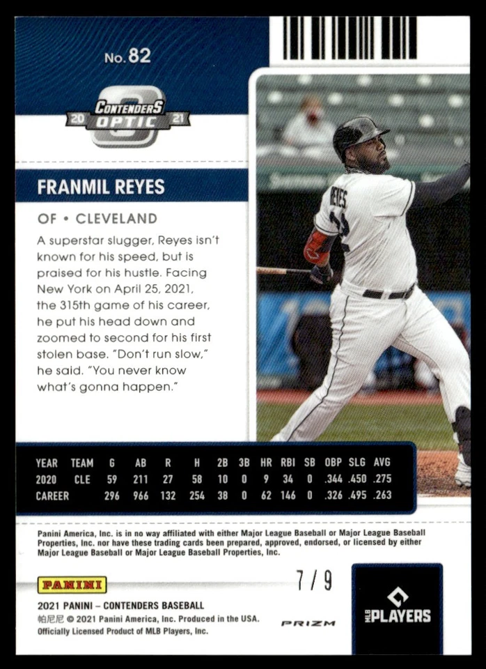 2021 Panini Contenders Optic Pink Velocity Franmil Reyes 7/9 #82 - Image 2 of 2
