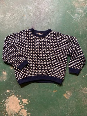 Neptune Nautical Navy White Pattern Vintage Fisherman s Sweater 80% Wool Size S