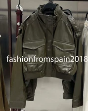 ZARA NEW WOMAN FAUX LEATHER CROP JACKET MID KHAKI XS-XXL 4749/701/533