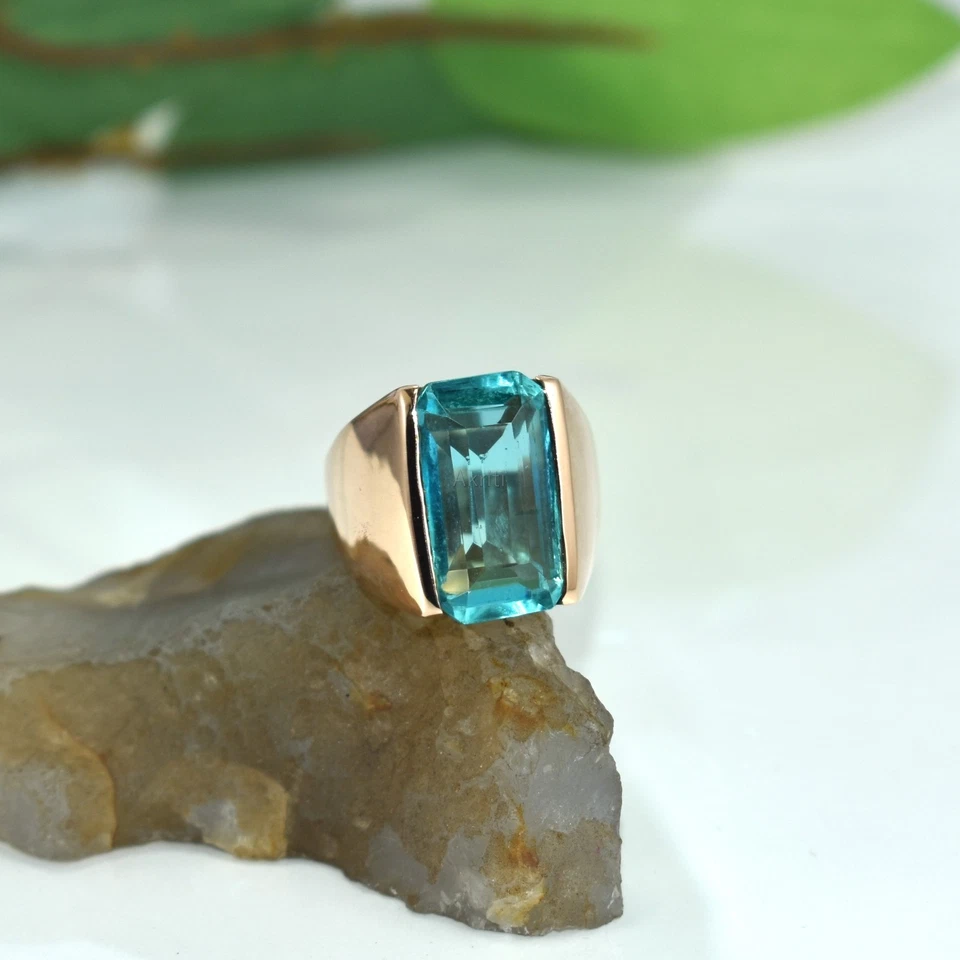 Encantador anillo de hombre con sello hecho a mano de cobre aguamarina habilidad tradicional artista Foto 3 de 4