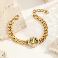 Damen Armband Lebensbaum Edelstahl Panzerkette Gold Wasserfest Geschenk