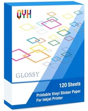 QYH Printable Vinyl Sticker Paper for Inkjet Printer 120 sheets, Glossy White