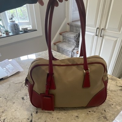 PRADA Classic Beige & Red Bowling bag. 100% Authentic. Good pre