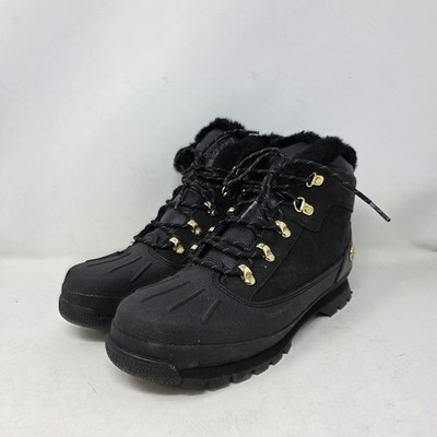 Timberland Black Fur-Lined Hiking Boots with Gold Accents Men Size 7
