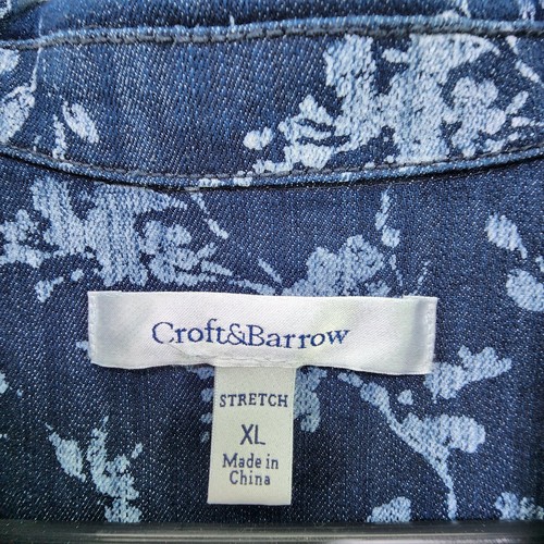 CROFT & BARROW Womens XL Blue Denim Jean Jacket Pockets Fitted Floral Unlined - Picture 8 of 11