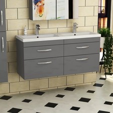 Image of Bathroom Vanity Unit Basin Sink Furniture Storage Indigo Grey Gloss BTW WC Pan
