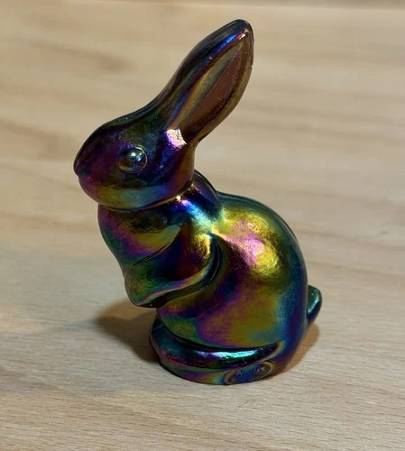 Fenton Carnival Glass Multicolor Handmade Rabbit Figurine Hand Painted USA