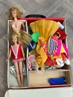 VINTAGE BARBIE DOLL CASE + MIDGE + SKIPPER DOLLS + CLOTHES 1960'S