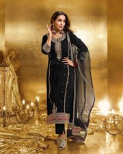 Heavy Faux Georgette Salwar Kameez With Black Dupatta For Women  Girls Wear