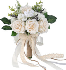 Wedding Bouquets for Bride Bridesmaid,White Champagne Artificial Roses Flowers f
