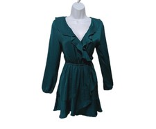 Express Ruffle Elastic Waist Wrap Dress Womens XS Long Sleeve City Skater  #5555
