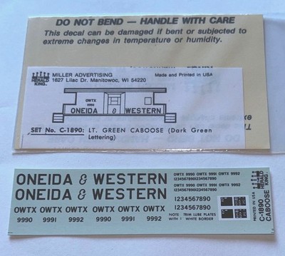 HERALD KING HO DECAL-ONEIDA & WESTERN CABOOSE-LT GREEN w/DK GREEN LETT  #C-1890
